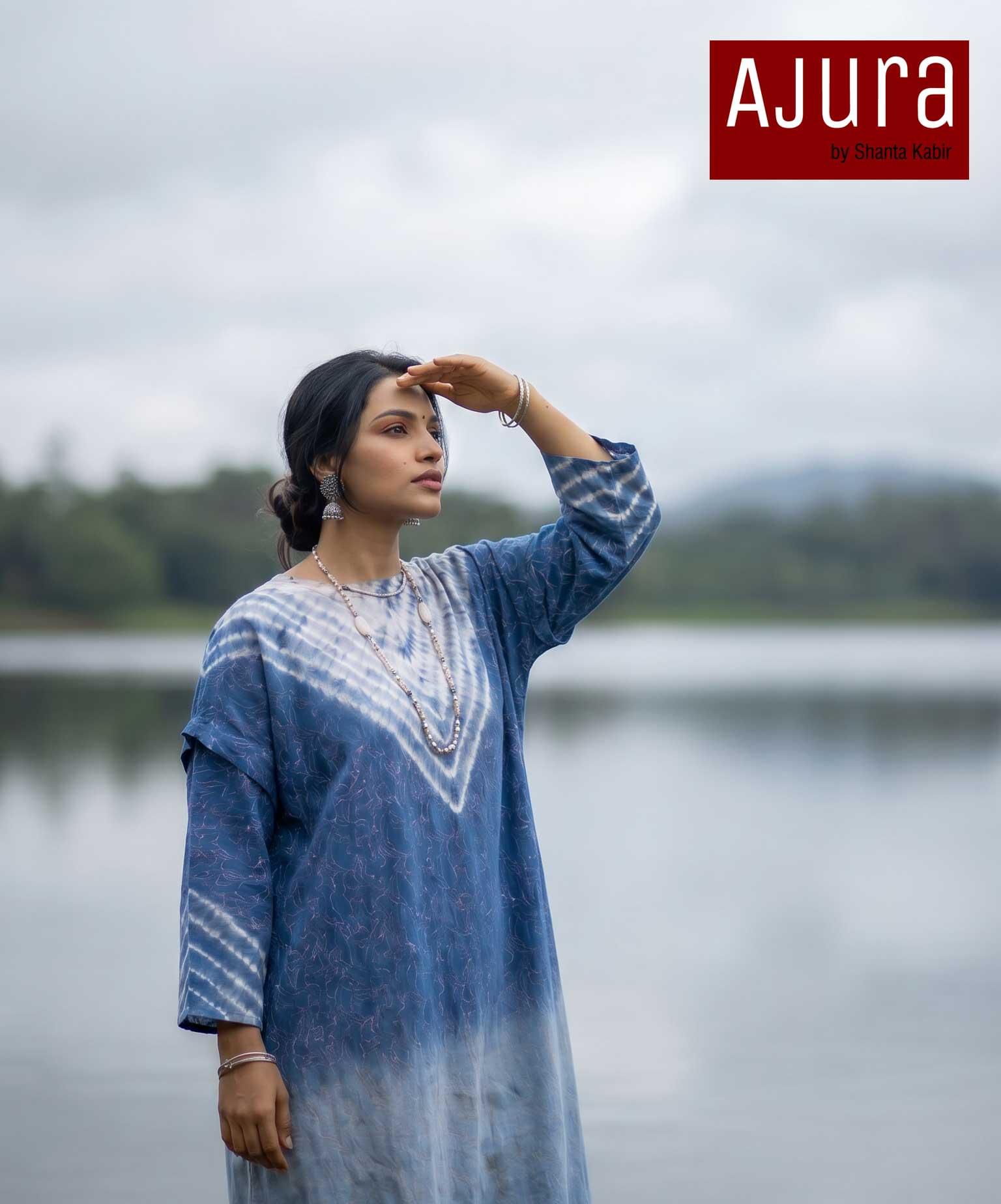 Oversized Dropped shoulder Kurta- Featuring shibori cool indigo-slate blue
